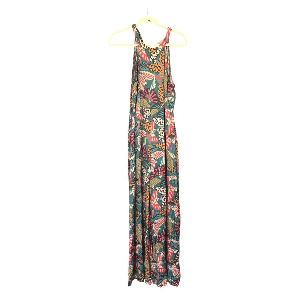 FARM Rio Jumpsuit Green Tropical Butterfly Halter Wide Leg Anthropologie L - Picture 3 of 10